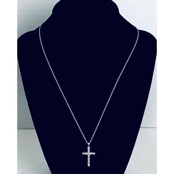 Dainty Sterling 925 Silver & Cz Cross & 18” Sterling Chain - Picture 3 of 4